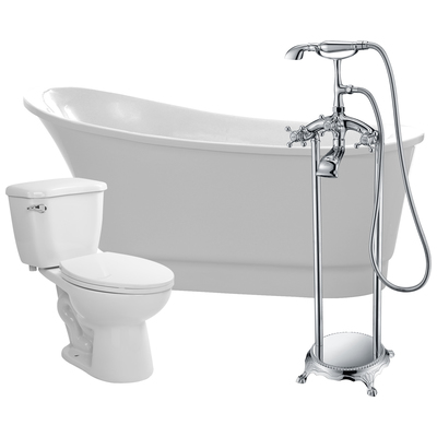 Anzzi Prima 67 in. Acrylic Flatbottom Non-Whirlpool Bathtub with Tugela Faucet and Kame 1.28 GPF Toilet FTAZ095-52C-55