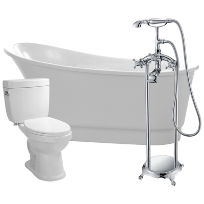 Anzzi Prima 67 in. Acrylic Flatbottom Non-Whirlpool Bathtub with Tugela Faucet and Talos 1.6 GPF Toilet FTAZ095-52C-65