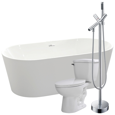 Anzzi Chand 67 in. Acrylic Flatbottom Non-Whirlpool Bathtub with Havasu Faucet and Kame 1.28 GPF Toilet FTAZ098-42C-55