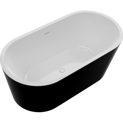 Anzzi Chand Series 55 in. x 30 in. Flat Bottom Acrylic Freestanding Soaking Bathtub with Center Drain in Glossy Black, 191042077652, FT-AZ098-55BK