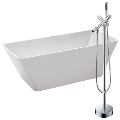 Anzzi Zenith 67 in. Acrylic Soaking Bathtub in White with Havasu Faucet in Polished Chrome FTAZ099-0042C