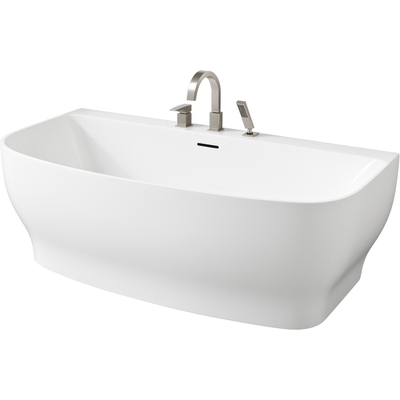 Anzzi Bank Series 65 in. x 31 in. Flat Bottom Acrylic Freestanding Soaking Bathtub with Center Drain, Brushed Nickel Faucet, 191042093904, FT-AZ112-473BN
