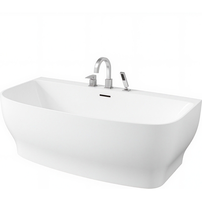 Anzzi Bank Series 65 in. x 31 in. Flat Bottom Acrylic Freestanding Soaking Bathtub with Center Drain, Polished Chrome Faucet, 191042093911, FT-AZ112-473CH