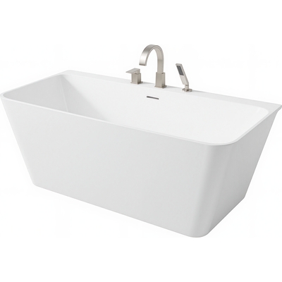 Anzzi Vault Series 59 in. x 30 in. Flat Bottom Acrylic Freestanding Soaking Bathtub with Center Drain, Brushed Nickel Faucet, 191042093942, FTAZ11459-473BN