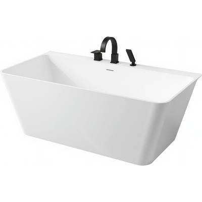 Anzzi Vault Series 59 in. x 30 in. Flat Bottom Acrylic Freestanding Soaking Bathtub with Center Drain, Matte Black Faucet, 191042093966, FTAZ11459-473MB