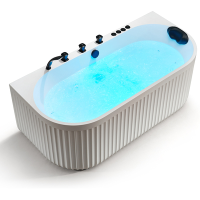 Anzzi Stone Belle 67 in. Flatbottom Freestanding Whirlpool and Air Bathtub with Center Drain and Faucet in White and Black, 191042094079, FT-AZ514WH-BK