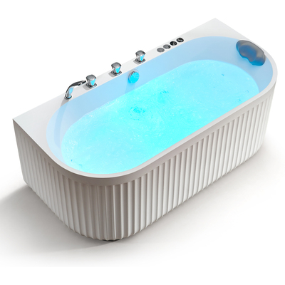 Anzzi Stone Bell 67 in. Flatbottom Freestanding Whirlpool and Air Bathtub with Center Drain and Faucet in White and Chrome, 191042094062, FT-AZ514WH-CH