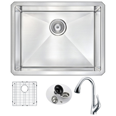 Anzzi VANGUARD Undermount 23 in. Single Bowl Kitchen Sink with Accent Faucet in Polished Chrome KAZ2318-031