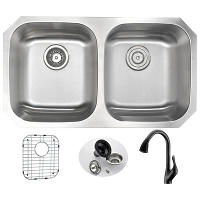 Anzzi MOORE Undermount 32 in. Double Bowl Kitchen Sink with Accent Faucet in Oil Rubbed Bronze KAZ3218-031O