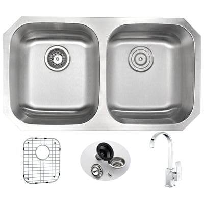 Anzzi MOORE Undermount 32 in. Double Bowl Kitchen Sink with Opus Faucet in Polished Chrome KAZ3218-035