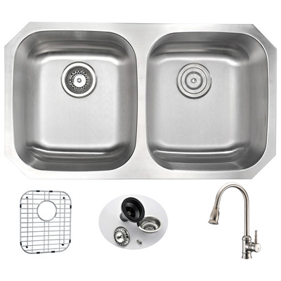 Anzzi MOORE Undermount 32 in. Double Bowl Kitchen Sink with Sails Faucet in Brushed Nickel KAZ3218-130