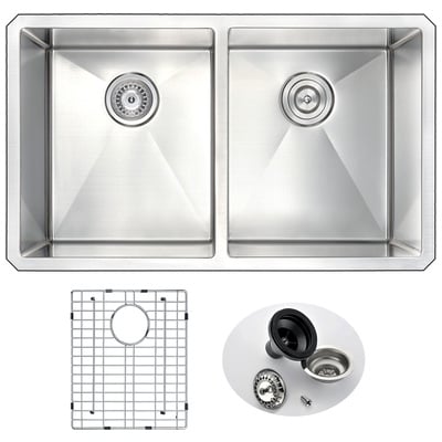 Anzzi Vanguard Undermount Stainless Steel 32 in. 0-Hole 50/50 Double Bowl Kitchen Sink in Brushed Satin K-AZ3219-2A