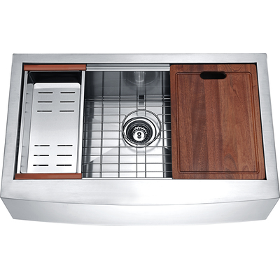 Anzzi Aegis Farmhouse Stainless Steel 33 in. 0-Hole Single Bowl Kitchen Sink with Cutting Board and Colander, 191042019874, K-AZ3320-1Ac