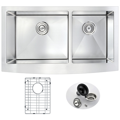 Anzzi Double Bowl Sinks, Brushed,Metal,STAINLESS STEEL,Gunmetal,Bronze,Nickel,Copper,Titanium,Tempered,Hammered,Brass, Farmhouse, Steel, Stainless Steel, KITCHEN - Kitchen Sinks - Farmhouse - Stainless Steel, 848308073551, K-AZ3620-3A,Greather than 35 Long,20 - 24.99 Wide