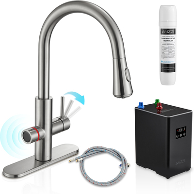 Anzzi Sunset 4-in-1 Single Handle 17.5 in. Faucet for Instant Hot Water Dispensor with Boiler Tank and Filter in Nickel, 191042063471, KF-AZ401BN