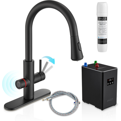 Anzzi Sunset 4-in-1 Single Handle 17.5 in. Faucet for Instant Hot Water Dispensor with Boiler Tank and Filter in Matte Black, 191042063488, KF-AZ401MB