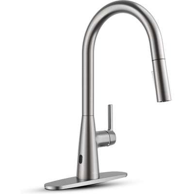 Anzzi Modern 16 in. 1-Handle Touchless Pull-Down Kitchen Faucet in Brushed Nickel with Motion Sensor and Dual Spray Modes, 191042081840, KF-AZ701BN