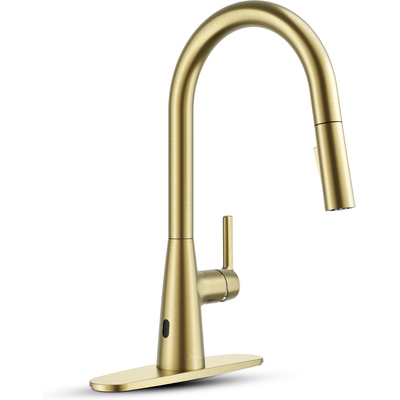 Anzzi Modern 16 in. 1-Handle Touchless Pull-Down Kitchen Faucet in Satin Brass with Motion Sensor and Dual Spray Modes, 191042081857, KF-AZ701SB