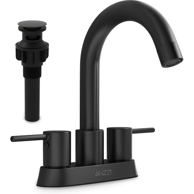 Anzzi Remnants 4 in. Centerset 2-Handle High-Arc Bathroom Sink Faucet in Matte Black with Drain Assembly and 1.2 GPM Flow, 191042082533, L-AZ300MB