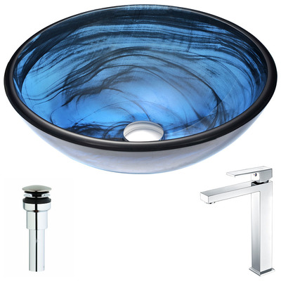 Anzzi Soave Series Deco-Glass Vessel Sink in Sapphire Wisp with Enti Faucet in Chrome LSAZ048-096