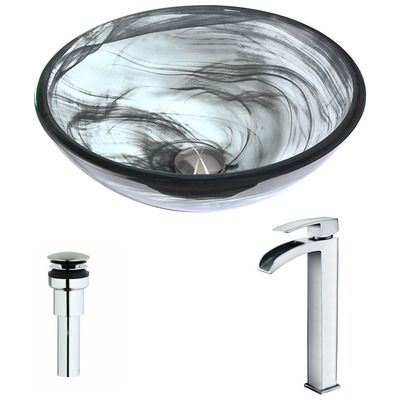 Anzzi Mezzo Series Deco-Glass Vessel Sink in Slumber Wisp with Key Faucet in Polished Chrome LSAZ054-097