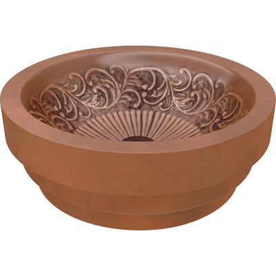 Anzzi Admiral 17 in. Handmade Vessel Sink in Polished Antique Copper with Floral Design Interior, 191042025776, LS-AZ336