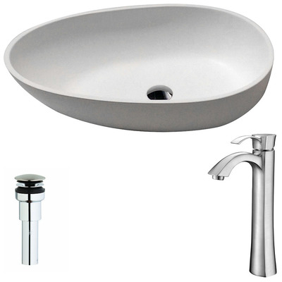 Anzzi Trident One Piece Solid Surface Vessel Sink in Matte White with Harmony Faucet in Brushed Nickel LSAZ606-095B