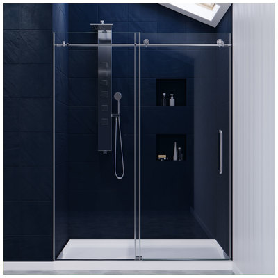 Anzzi Padrona Series 60 in. by 76 in. Frameless Sliding Shower Door in Chrome with Handle MNSD-AZ13-02CH
