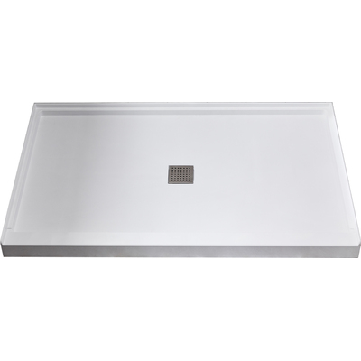 Anzzi Alexander 60 in. L x 36 in. W Alcove Shower Pan Base with Center Drain in Glossy White Marine Acrylic, 191042080690, SB-AZ106C