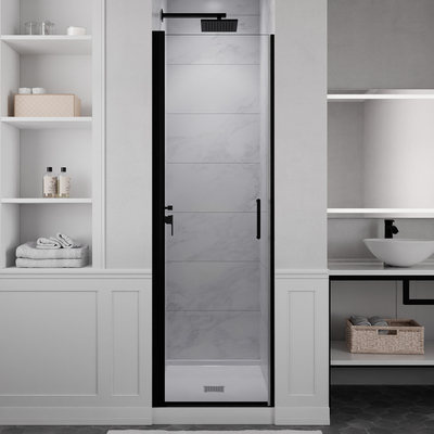 Anzzi Lancer Series 24 in. x 72 in. Semi-Frameless Shower Door with Hinged in Matte Black with Tsunami Guard Clear Glass, 191042080584, SD-AZ051-01MB