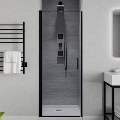 Anzzi Lancer Series 29.4 in. x 72 in. Hinged Semi-Frameless Shower Door in Matte Black with Tsunami Guard Tempered Glass, 191042080591, SD-AZ051-02MB
