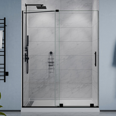 Anzzi Longboat Series 56 to 60 in. x 76 in. Sliding Semi-Frameless Shower Door in Matte Black with Tsunami Guard Tempered Glass, 191042080461, SD-AZ055-01MB