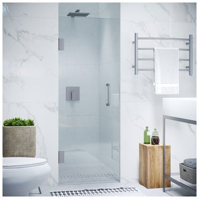 Anzzi Fellow Series 24 in. by 72 in. Frameless Hinged shower door in Brushed Nickel with Handle SD-AZ09-01BN