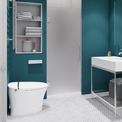 Anzzi Fellow Series 24 in. x 70 in. Frameless Hinged Shower Door in Brushed Nickel with Frosted Tempered Glass and Tsunami Guard, 191042058712, SD-AZ09-01BN-F
