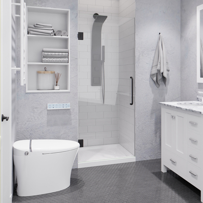 Anzzi Fellow Series 24 in. x 70 in. Frameless Hinged Shower Door in Gunmetal with Clear Tempered Glass and Tsunami Guard, 191042058705, SD-AZ09-01GB