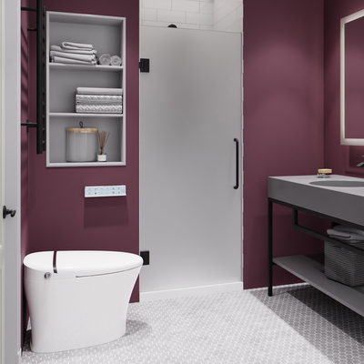 Anzzi Fellow Series 24 in. x 70 in. Frameless Hinged Shower Door in Matte Black with Frosted Tempered Glass and Tsunami Guard, 191042058729, SD-AZ09-01MB-F