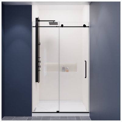 Anzzi ANZZI Series 48 in. by 76 in. Frameless Sliding Shower Door in Matte Black with Handle SD-AZ13-01MB-R