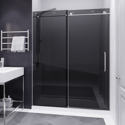 Anzzi Madam Series 56 to 60 in. x 76 in. Frameless Sliding Shower Door in Brushed Nickel with Tinted Tempered Glass and Tsunami Guard, 191042058675, SD-AZ13-02BN-T