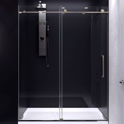 Anzzi Madam Series 76 in. x 50-54 in. Frameless Sliding Shower Door in Brushed Nickel with 3/8 inch (10mm) Tempered Clear Glass, 191042095939, SD-AZ13-03BN