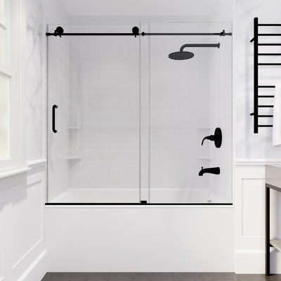 Anzzi Don Series 60 in. x 62 in. Frameless Sliding Tub Door in Matte Black, 191042053229, SD-AZ17-01MB