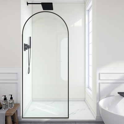 Anzzi Ember Series 78 in. x 34 in. Framed Arch Fixed Shower Screen Door in Matte Black with 8mm Tempered Clear Glass, 191042083837, SD-AZ18-01MB