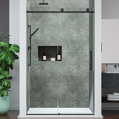 Anzzi Mountain 48 in Reversible Frameless Sliding Glass Shower Door with Soft-Close System and Matte Black Finish, 191042083981, SD-AZ20-01MB
