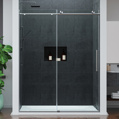 Anzzi Mountain 60 in Reversible Frameless Sliding Deco-Glass Shower Door with Soft-Close System and Chrome Finish, 191042084049, SD-AZ20-02CH