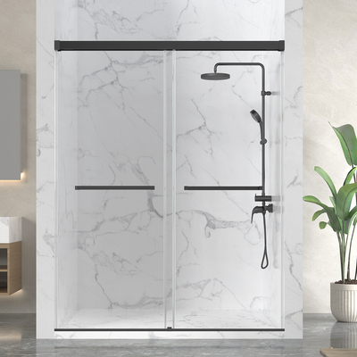 Anzzi Ward Series 76 in. x 44-48 in. Frameless Sliding Shower Door in Matte Black with 3/8 inch (10mm) Tempered Clear Glass, 191042085657, SD-AZ21-01MB