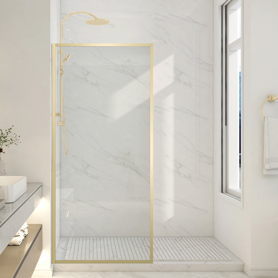 Anzzi Welle 74 in. x 34 in. Framed Fixed Shower Screen Door in Brushed Gold with 5/16 inch (8mm) Tempered Clear Glass, 191042085749, SD-AZ22-01BG