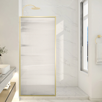 Anzzi Welle 74 in. x 34 in. Framed Fixed Shower Screen Door in Brushed Gold with 5/16 inch (8mm) Tempered Fluted Glass, 191042085770, SD-AZ22-01BG-FL