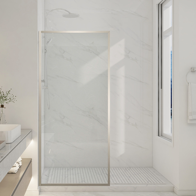 Anzzi Welle 74 in. x 34 in. Framed Fixed Shower Screen Door in Brushed Nickel with 5/16 inch (8mm) Tempered Clear Glass, 191042085732, SD-AZ22-01BN