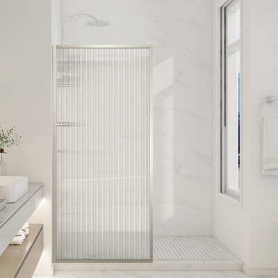 Anzzi Welle 74 in. x 34 in. Framed Fixed Shower Screen Door in Brushed Nickel with 5/16 inch (8mm) Tempered Fluted Glass, 191042085787, SD-AZ22-01BN-FL