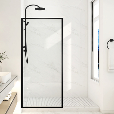Anzzi Welle 74 in. x 34 in. Framed Fixed Shower Screen Door in Matte Black with 5/16 inch (8mm) Tempered Clear Glass, 191042085756, SD-AZ22-01MB