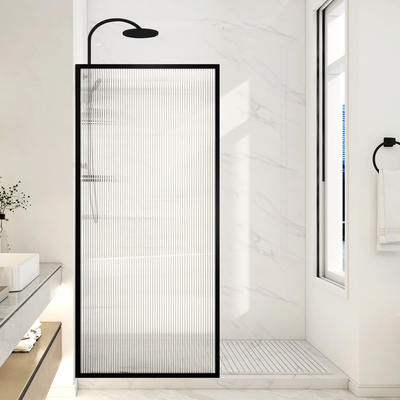 Anzzi Welle 74 in. x 34 in. Framed Fixed Shower Screen Door in Matte Black with 5/16 inch (8mm) Tempered Fluted Glass, 191042085763, SD-AZ22-01MB-FL